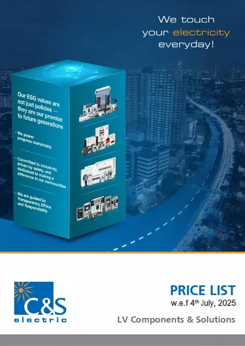 Cover of the C&S Electric LV components & solutions price list, 4 July 2025 edition