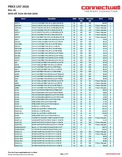 Cover of the Connectwell price list, 9 February 2026 edition