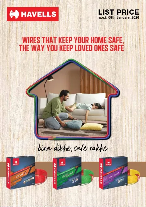 Cover of the Havells consumer cables price list, 8 January 2026 edition