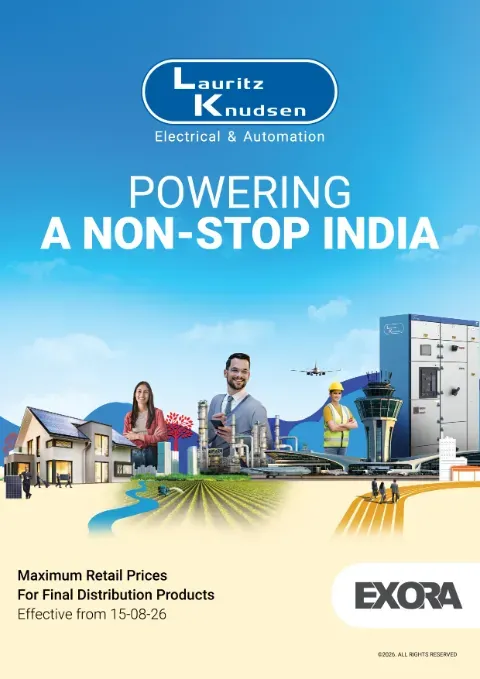 Cover of the Lauritz Knudsen Exora price list, 15 August 2026 edition