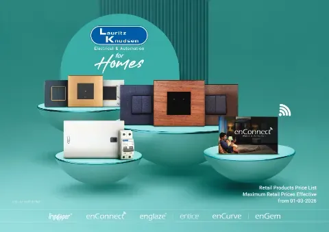 Cover of the Lauritz Knudsen retail products price list, 1 March 2026 edition