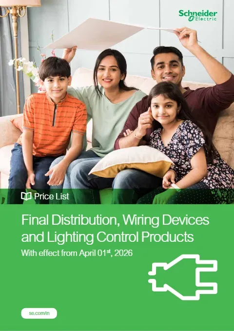 Cover of the Schneider Electric final distribution, wiring devices & lighting control price list, 1 April 2026 edition