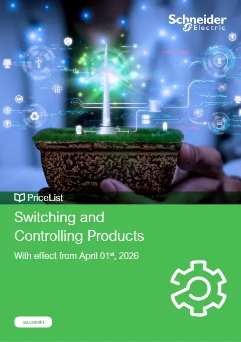 Cover of the Schneider Electric switching & controlling price list, 1 April 2026 edition