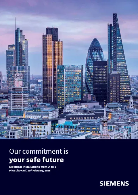 Cover of the Siemens electrical installations price list, 25 February 2026 edition