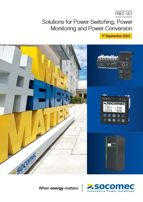Cover of the Socomec price list, September 2025 edition